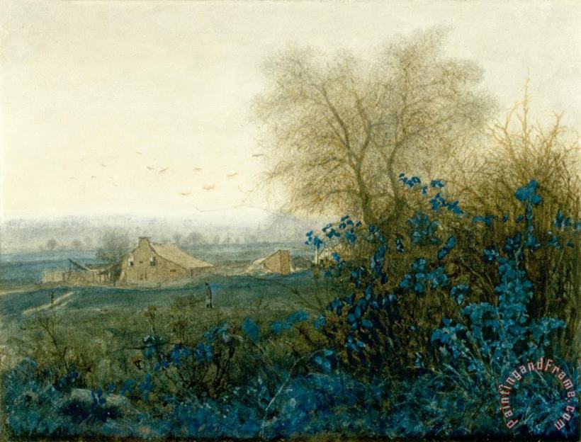 Leon Bonvin Landscape with a Farmhouse And a Peasant Wheeling a Barrow Art Print