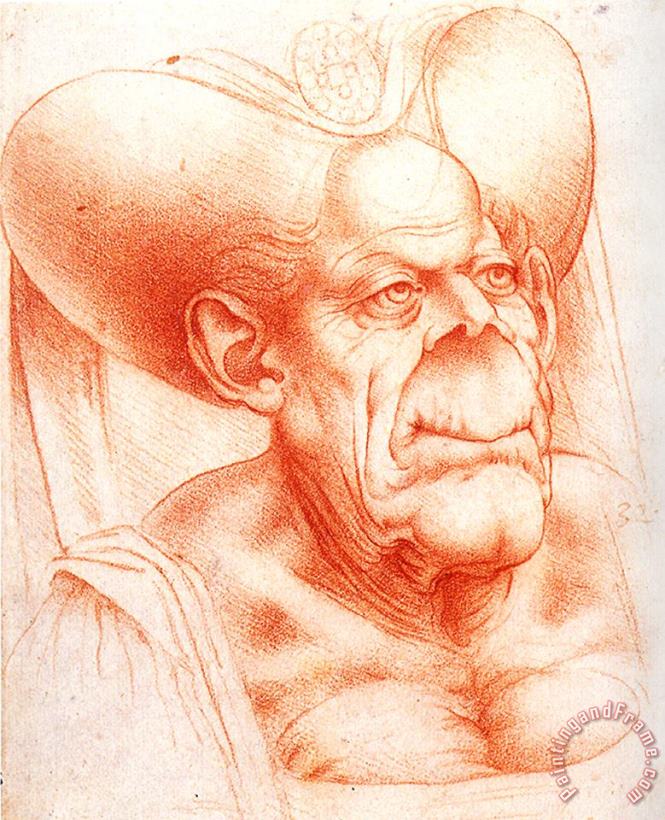 Leonardo da Vinci Grotesque Head Chalk Drawing Art Painting