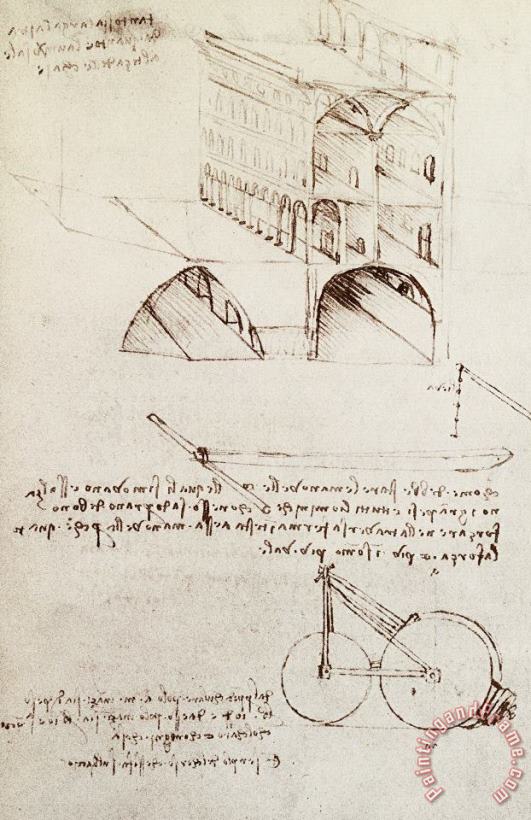 Leonardo da Vinci Manuscript B F 36 R Architectural Studies Development And Sections Of Buildings In City With Raise Art Print