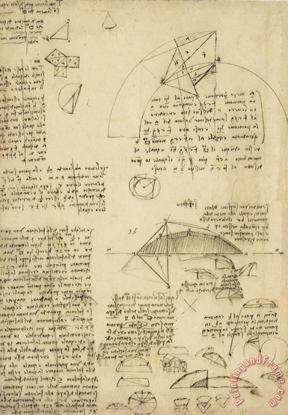 Leonardo da Vinci Small Front View Of Church Squaring Of Curved Surfaces Triangle Elmain Or Falcata Art Print
