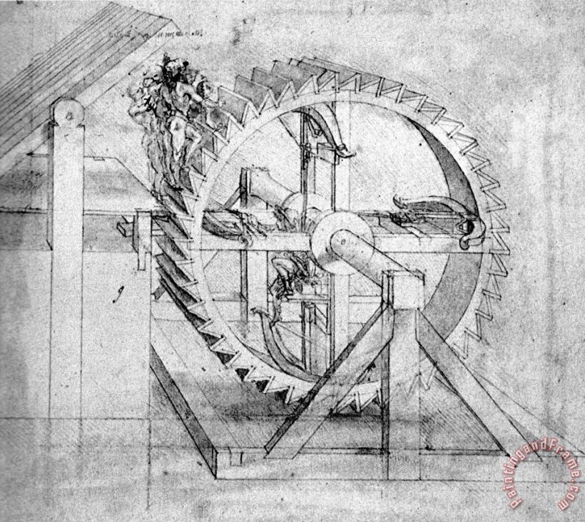 Leonardo da Vinci Wooden Gears Drawing Art Print