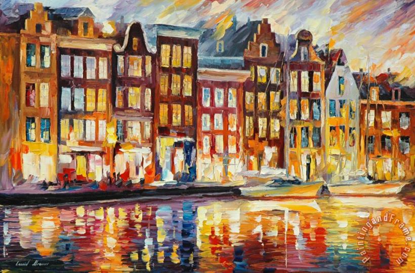 Evening In Amsterdam painting - Leonid Afremov Evening In Amsterdam Art Print