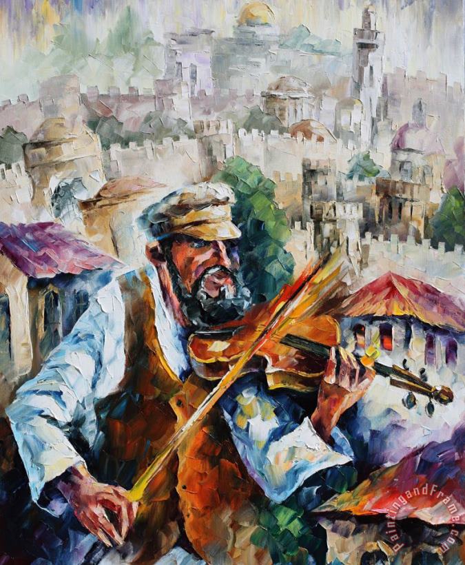 Fiddler  - Commissioned painting painting - Leonid Afremov Fiddler  - Commissioned painting Art Print