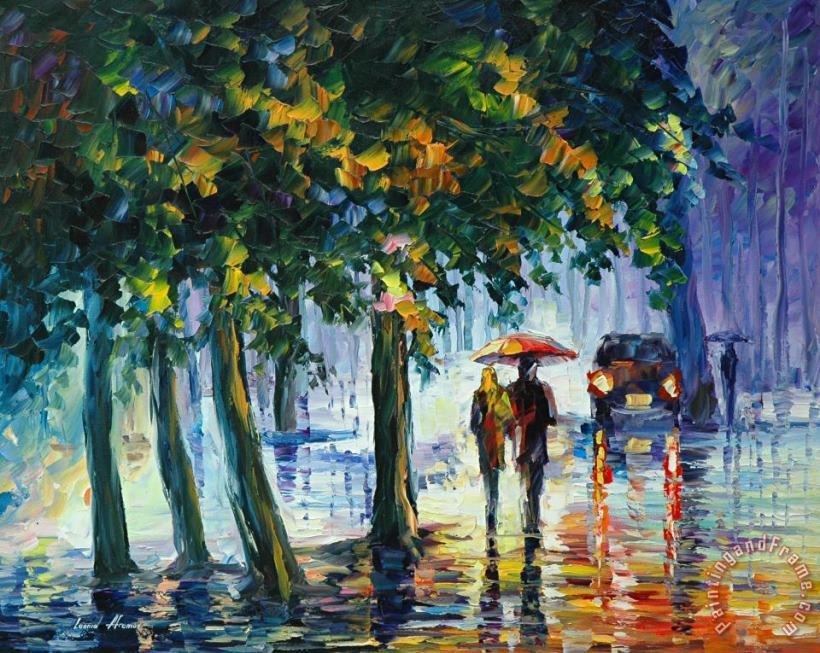 Leonid Afremov Rainy Stroll Art Painting