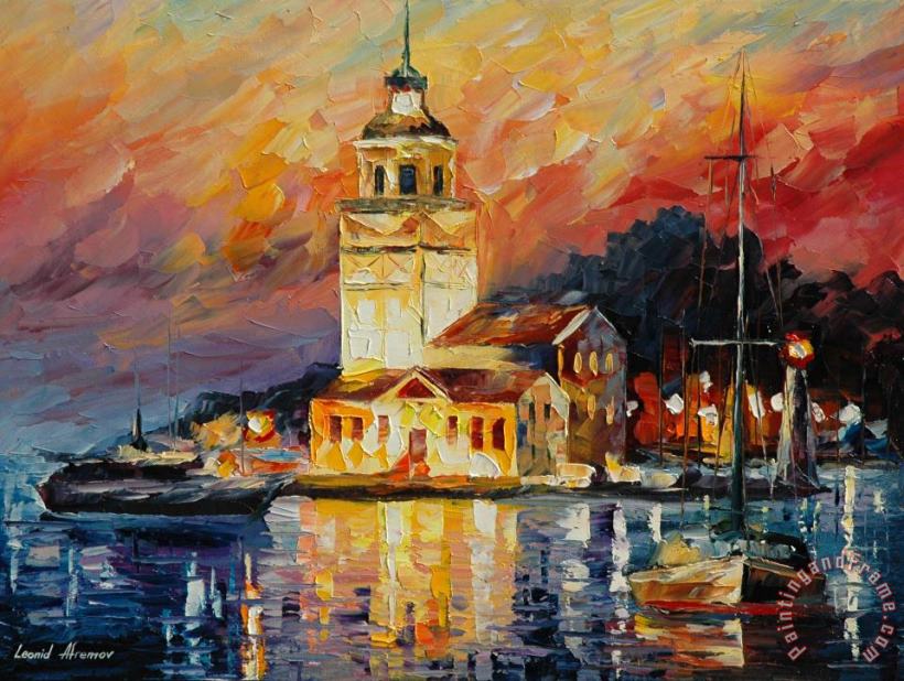 Romantic Harbor painting - Leonid Afremov Romantic Harbor Art Print