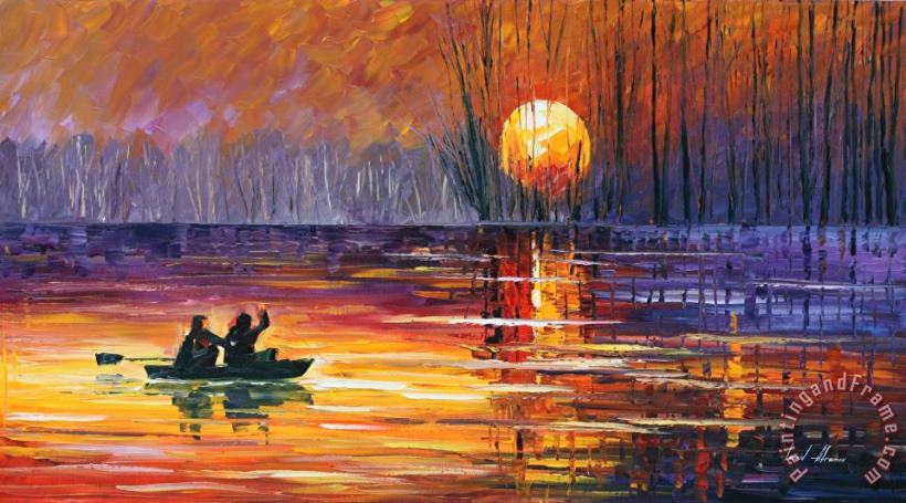 Leonid Afremov Sunset Fishing Art Print