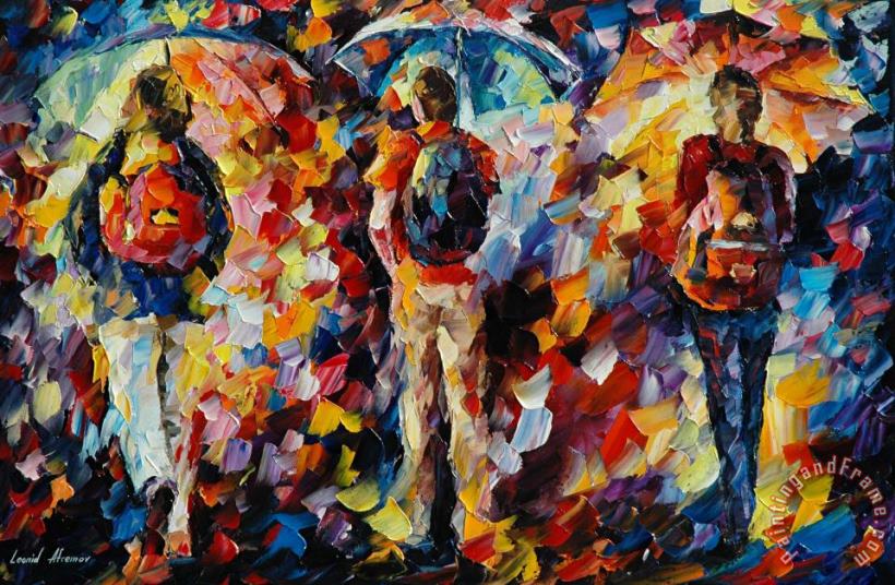 Leonid Afremov Three Umbrellas Art Print