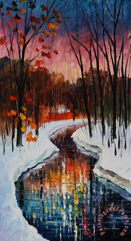 Leonid Afremov Winter Stream Art Print