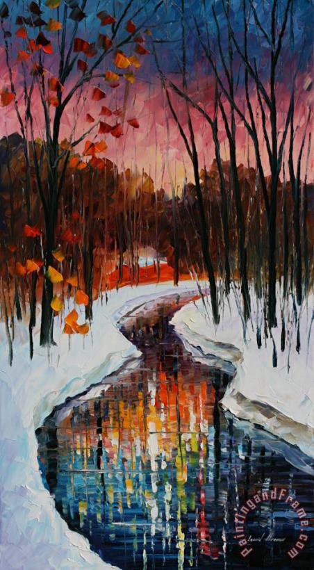 Winter Stream painting - Leonid Afremov Winter Stream Art Print