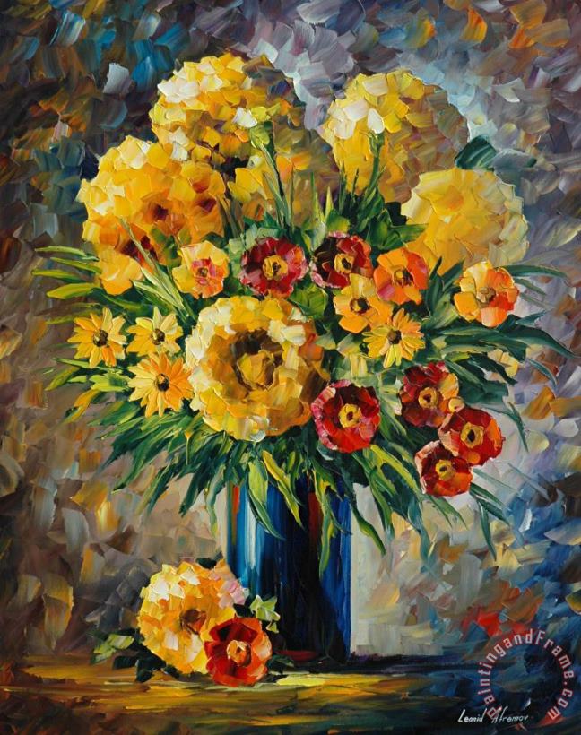 Leonid Afremov Yellow And Red Flowers Art Print