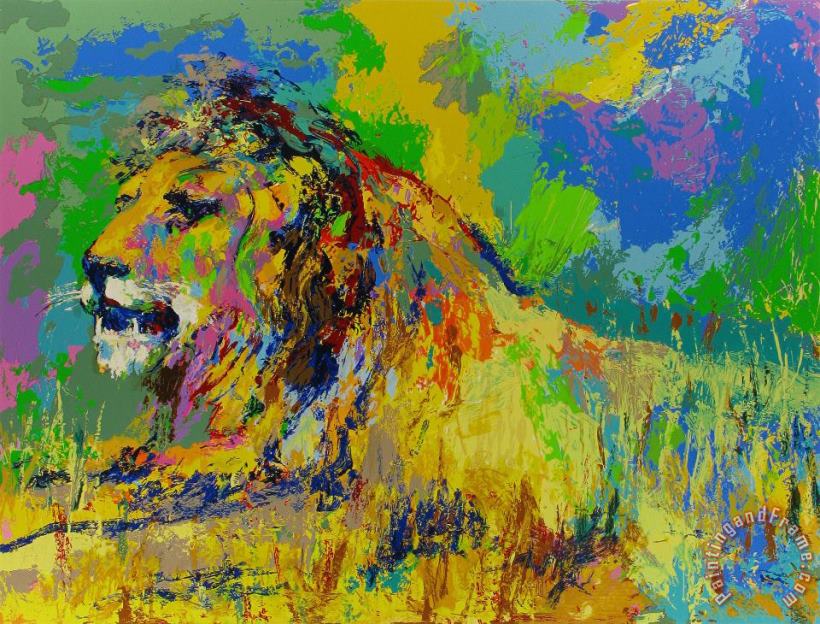Leroy Neiman Resting Lion Art Painting