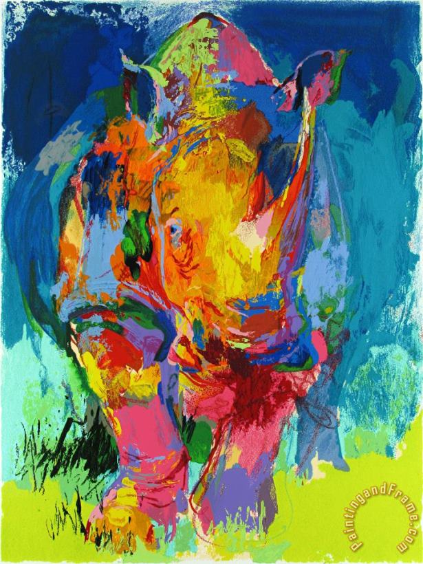 Rhino painting - Leroy Neiman Rhino Art Print