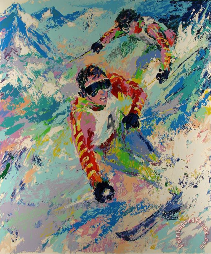 Skiing Twins painting - Leroy Neiman Skiing Twins Art Print