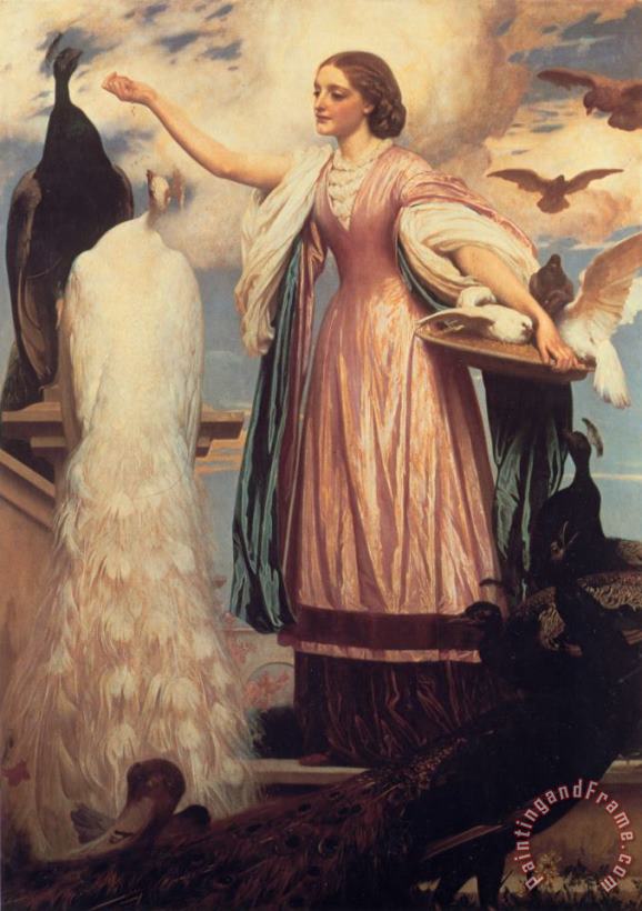 Lord Frederick Leighton A Girl Feeding Peacocks Art Painting