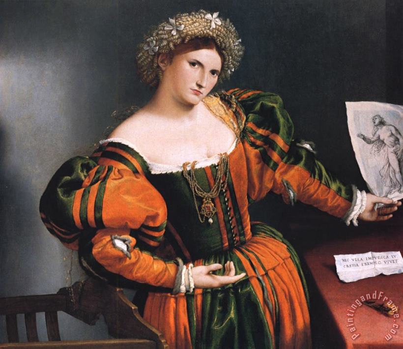 Portrait of a Lady with a Picture of The Suicide of Lucretia painting - Lorenzo Lotto Portrait of a Lady with a Picture of The Suicide of Lucretia Art Print
