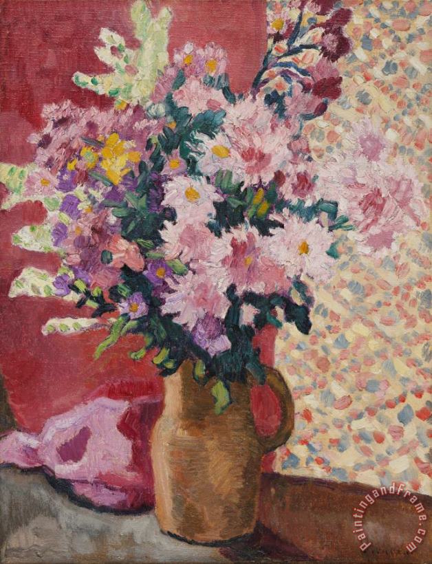 Fleurs Roses Au Pichet En Terre painting - Louis Valtat Fleurs Roses Au Pichet En Terre Art Print