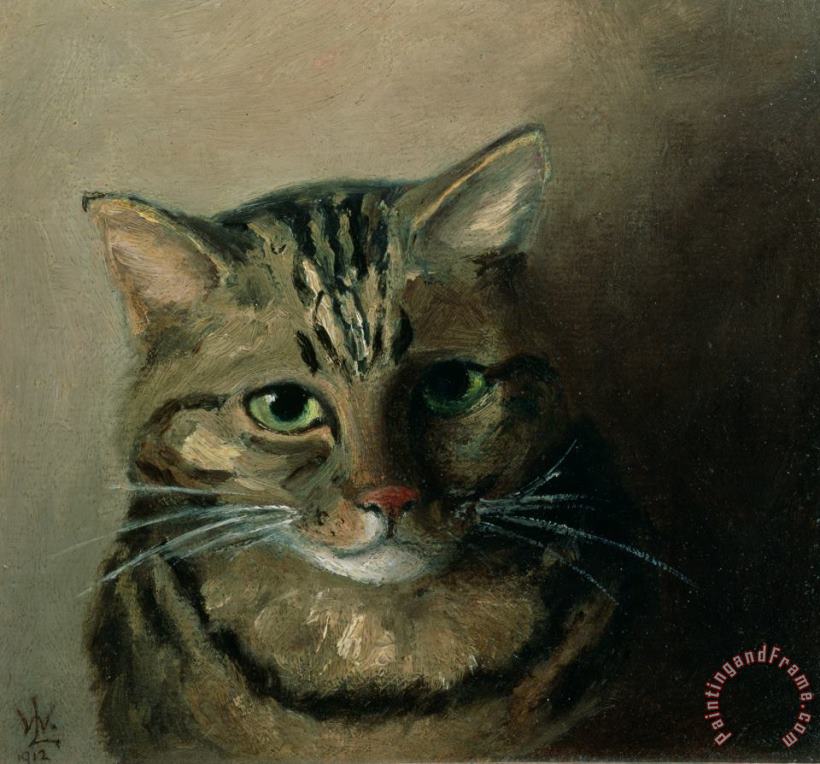 Louis Wain A Head Study of a Tabby Cat Art Painting