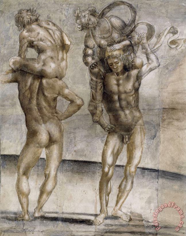 Luca Signorelli Two Nude Youths Carrying a Young Woman And a Young Man Art Print