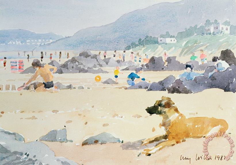 Dog On The Beach Woolacombe painting - Lucy Willis Dog On The Beach Woolacombe Art Print