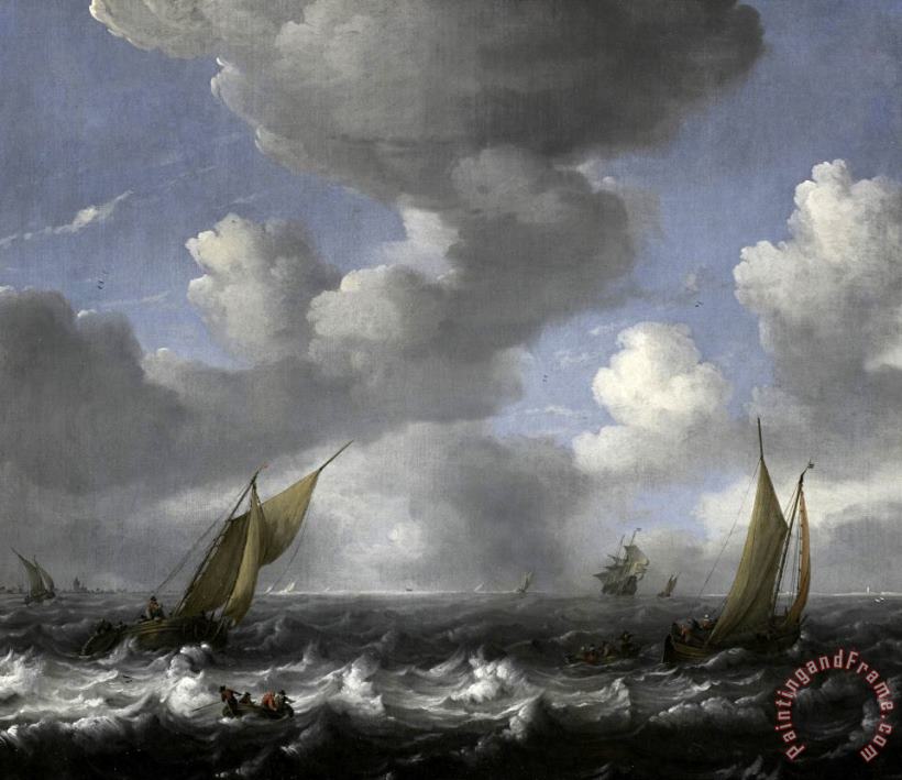 Seascape And Fishing Boats painting - Ludolf Backhuysen Seascape And Fishing Boats Art Print