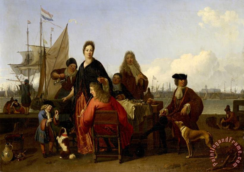 Ludolf Backhuysen The Bakhuysen And De Hooghe Families Dining at The Mosselsteiger (mussel Pier) on The Y, Amsterdam Art Painting