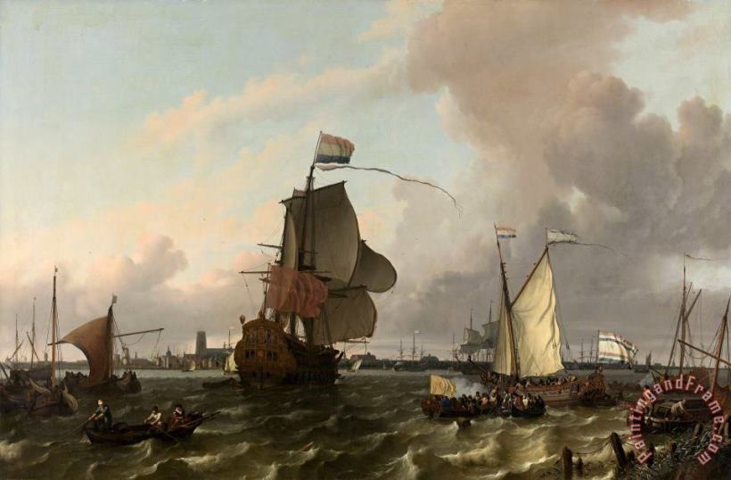 Ludolf Backhuysen The Man of War Brielle on The River Maas Off Rotterdam Art Print