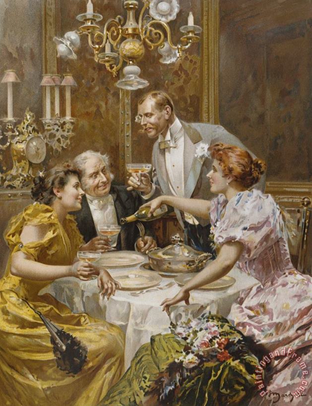 Christmas Eve Dinner In The Private Dining Room Of A Great Restaurant painting - Ludovico Marchetti Christmas Eve Dinner In The Private Dining Room Of A Great Restaurant Art Print