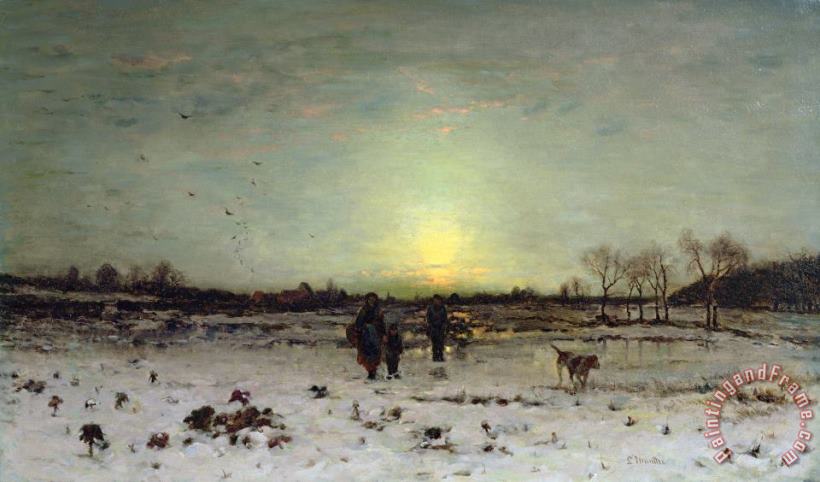 Winter Landscape at Sunset painting - Ludwig Munthe Winter Landscape at Sunset Art Print