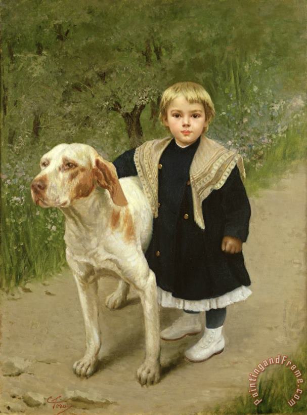 Young Child and a Big Dog painting - Luigi Toro Young Child and a Big Dog Art Print