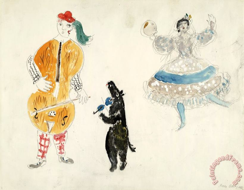Marc Chagall A Bandura Player, a Bear And Zemphira, Costume Design for Aleko (scene Ii). (1942) Art Painting