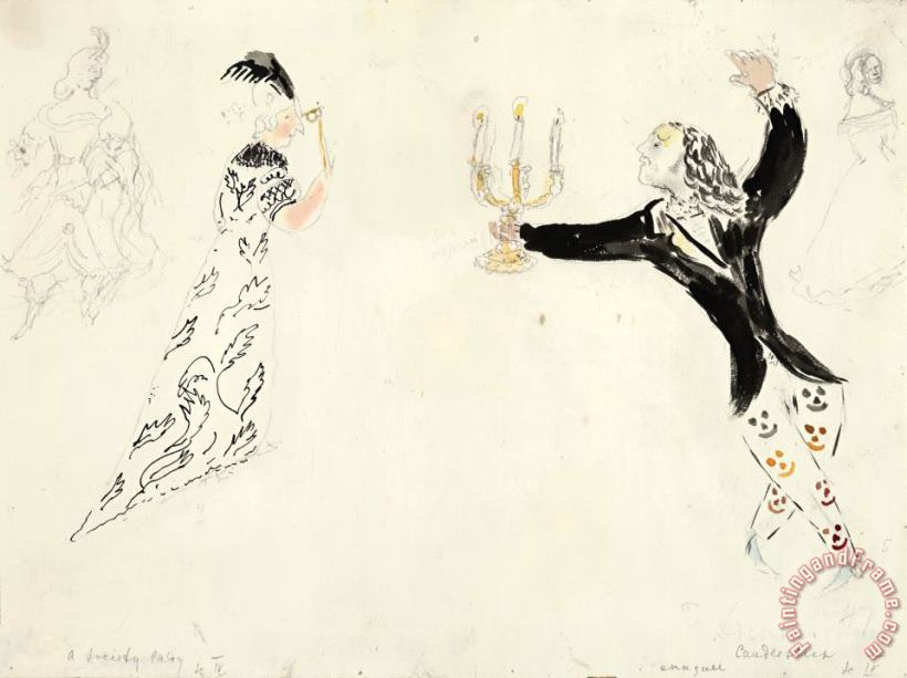 Marc Chagall A Candlestick And a Society Lady, Costume Design for Aleko (scene Iv). (1942) Art Painting