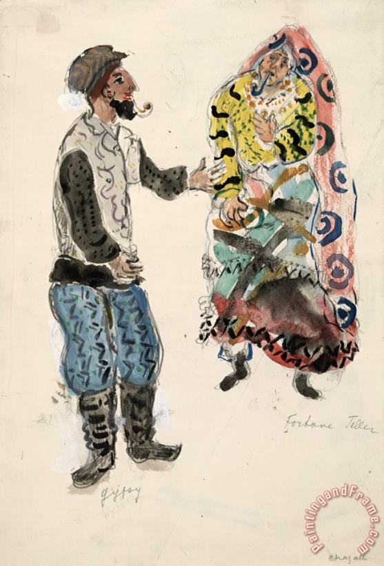 Marc Chagall A Fortune Teller And a Gypsy, Costume Design for Aleko (scene I). (1942) Art Painting