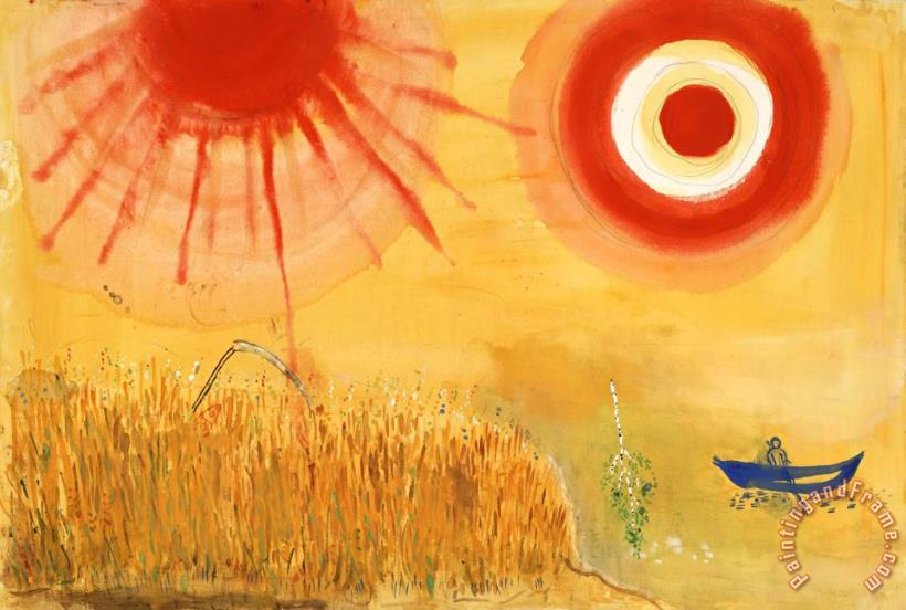 A Wheatfield on a Summer's Afternoon. Study for Backdrop for Scene III of The Ballet Aleko. (1942) painting - Marc Chagall A Wheatfield on a Summer's Afternoon. Study for Backdrop for Scene III of The Ballet Aleko. (1942) Art Print