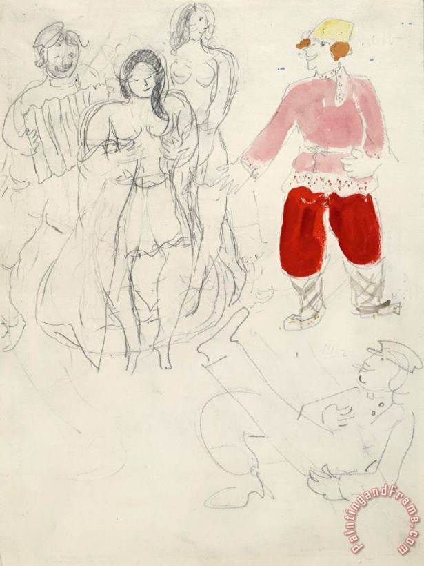 Bathers And Youths, Sketch for The Choreographer for Aleko (scene Iii). (1942) painting - Marc Chagall Bathers And Youths, Sketch for The Choreographer for Aleko (scene Iii). (1942) Art Print