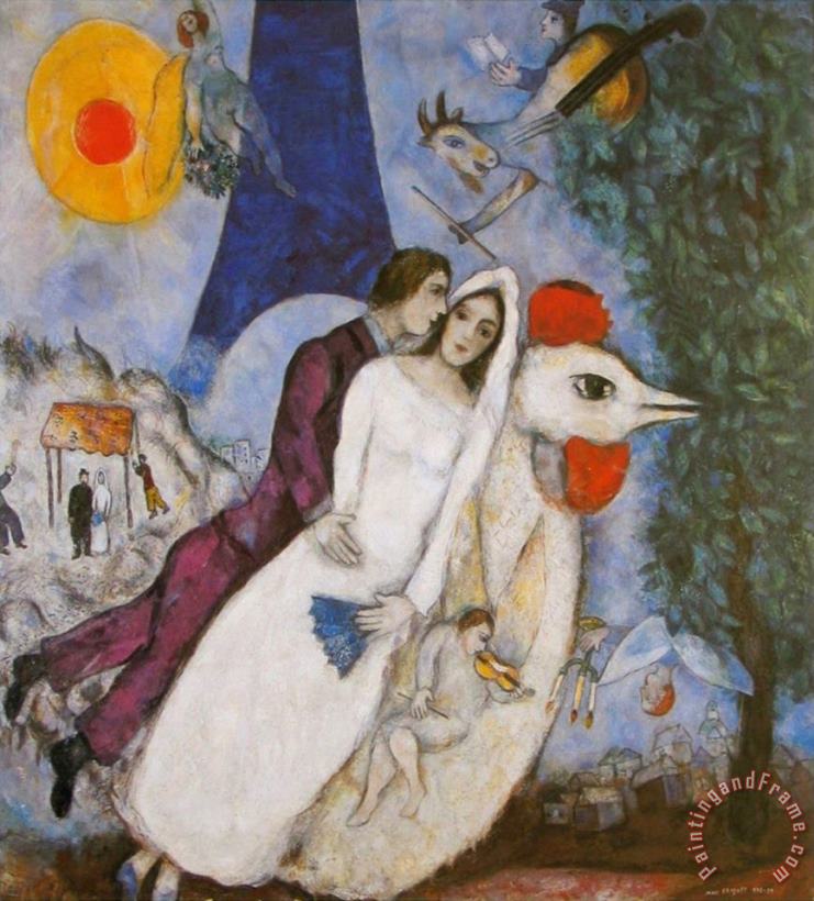 Marc Chagall Bridal Couple with Eiffel Spride Art Painting