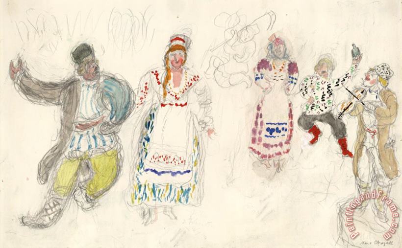 Peasants, Costume Design for Aleko (scene Iii). (1942) painting - Marc Chagall Peasants, Costume Design for Aleko (scene Iii). (1942) Art Print