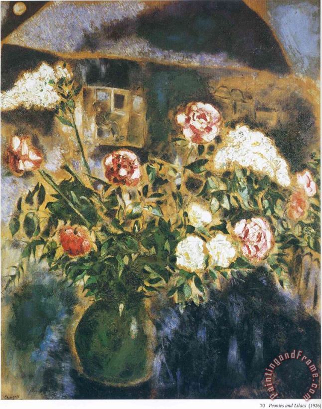 Peonies And Lilacs 1926 painting - Marc Chagall Peonies And Lilacs 1926 Art Print