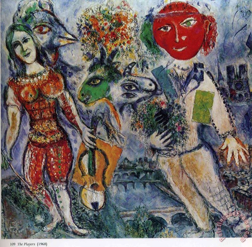 The Players 1968 painting - Marc Chagall The Players 1968 Art Print
