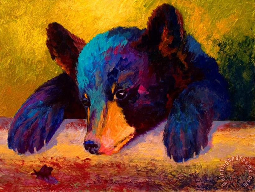 Marion Rose Chasing Bugs - Black Bear Cub Art Print
