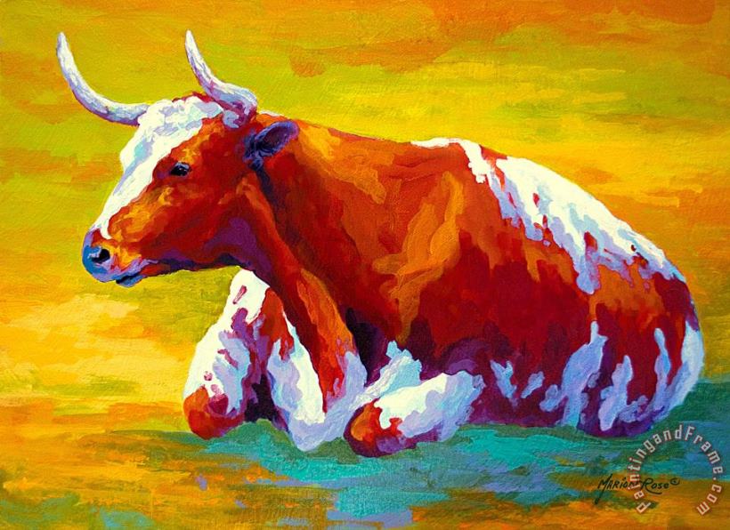 Marion Rose Longhorn Cow Art Print