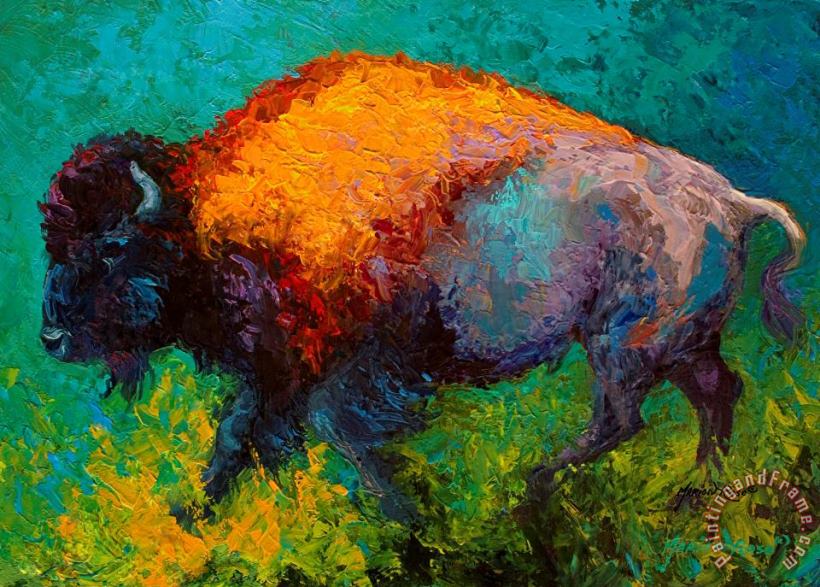 On The Run - Bison painting - Marion Rose On The Run - Bison Art Print