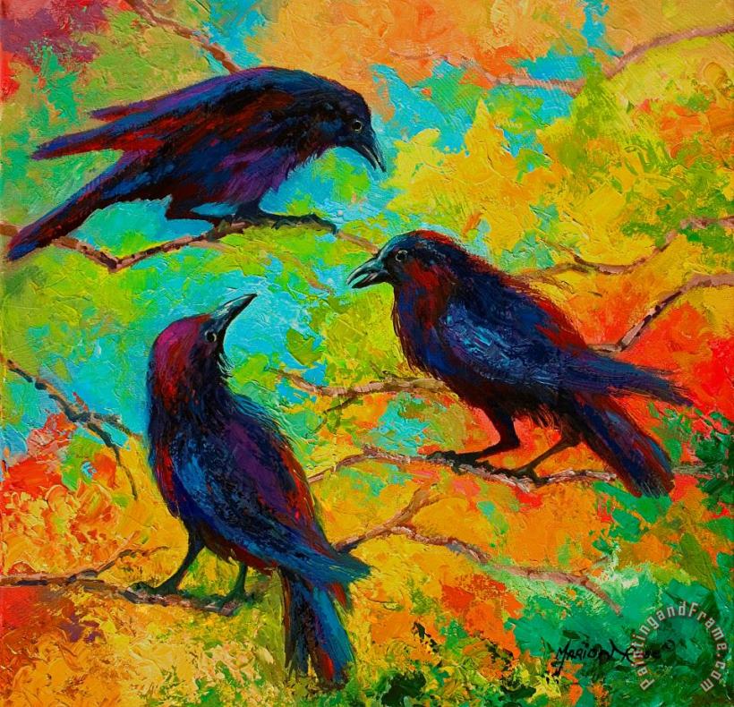 Roundtable Discussion - Crows painting - Marion Rose Roundtable Discussion - Crows Art Print