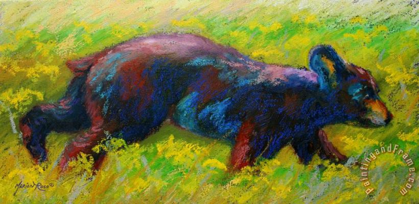 Marion Rose Running Free - Black Bear Cub Art Painting