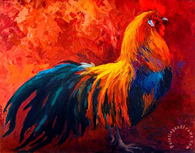 Strutting His Stuff - Rooster painting - Marion Rose Strutting His Stuff - Rooster Art Print
