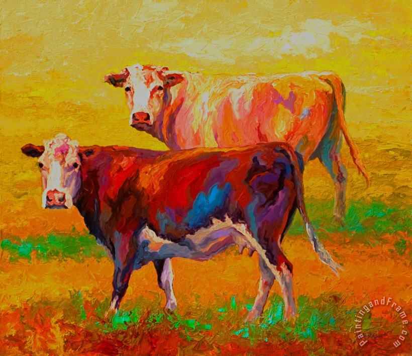 Two Cows painting - Marion Rose Two Cows Art Print