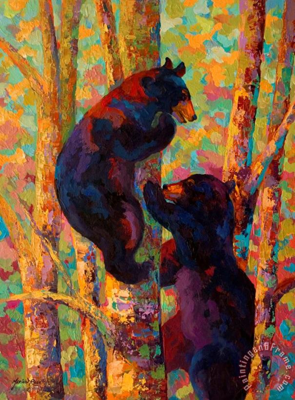 Marion Rose Two High - Black Bear Cubs Art Painting