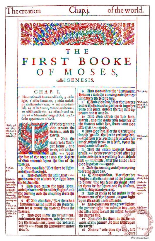 Mark Lawrence Modern Art Genesis Cover Page From King James Bible Of 1611 Art Print