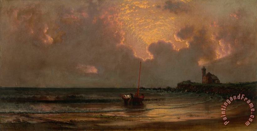 Sunset at Point Judith Light, 1869 painting - Martin Johnson Heade Sunset at Point Judith Light, 1869 Art Print