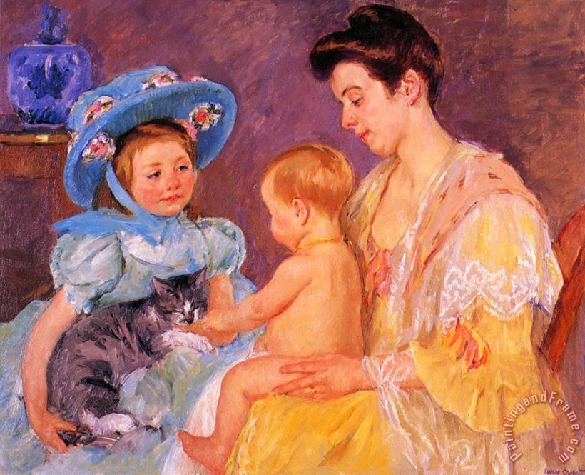 Children Playing with a Cat painting - Mary Cassatt Children Playing with a Cat Art Print