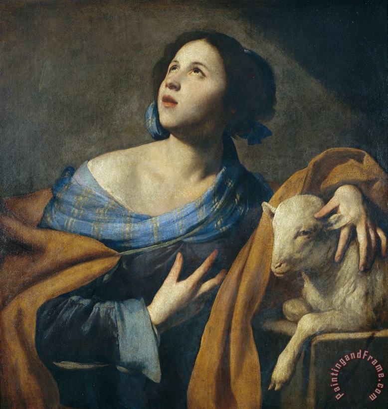 Santa Agnes, 1635 1640 painting - Massimo Stanzione Santa Agnes, 1635 1640 Art Print